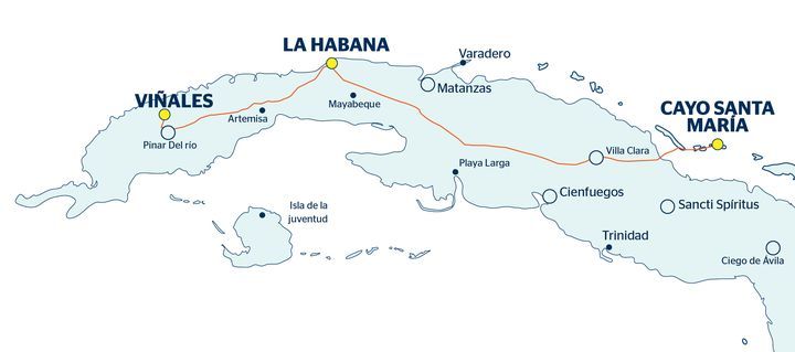 Mapa con recorrido del viaje La Habana, Cayo Santa María
