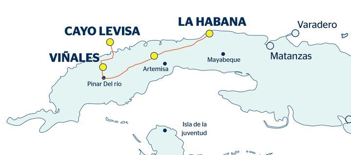 Mapa con recorrido del viaje Habana, Soroa, Las Terrazas, Viñales y Cayo Levisa