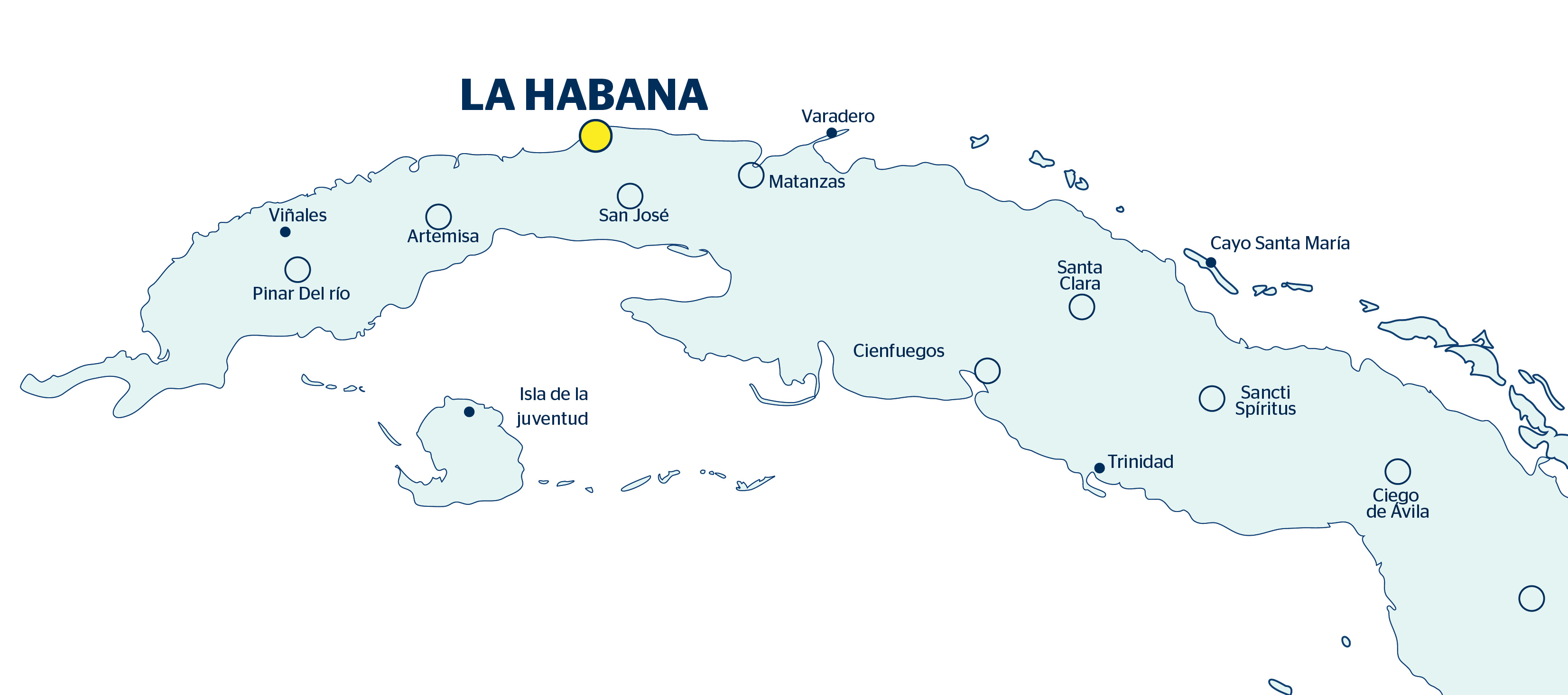 Mapa con recorrido del viaje La Habana