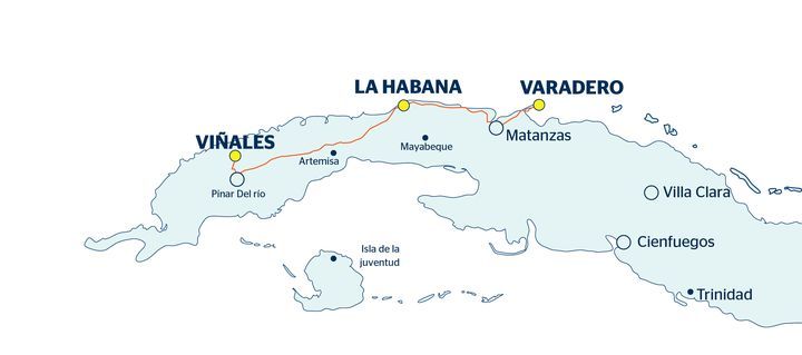 Mapa con recorrido del viaje La Habana, Pinar del Río, Viñales y Varadero