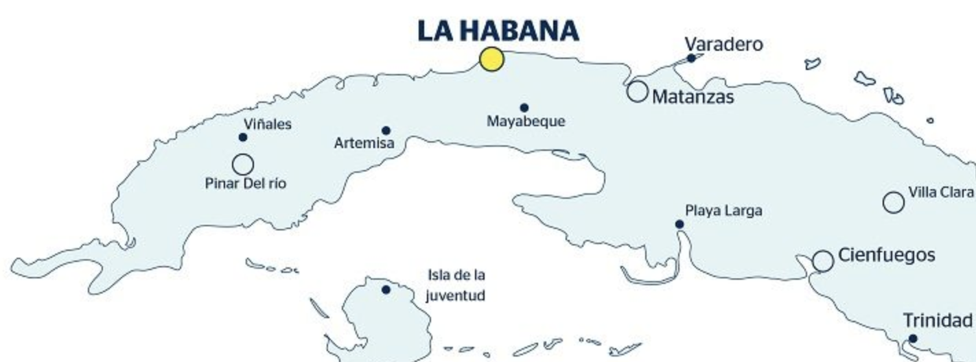 Mapa con recorrido del viaje La Habana, Varadero