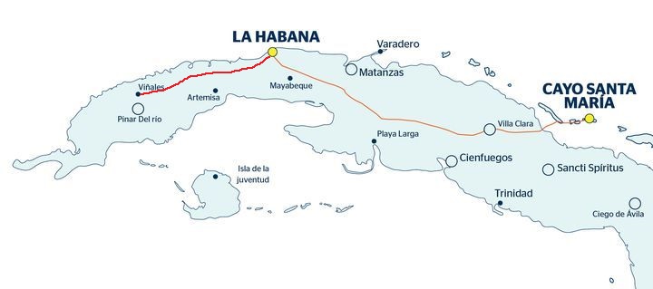 Mapa con recorrido del viaje La Habana, Viñales, Cayo Santa María