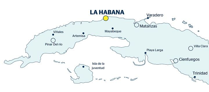 Mapa con recorrido del viaje La Habana