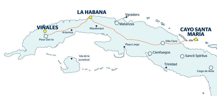Mappa con programma di viaggio Avana, Viñales, Cayo Santa Maria