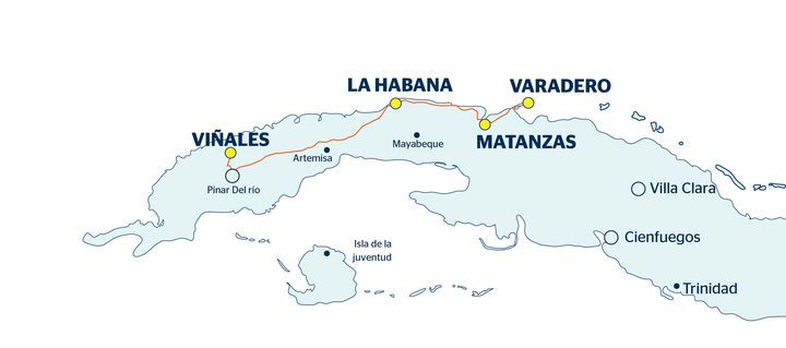 Mappa con programma di viaggio Avana, Viñales, Cayo Santa Maria
